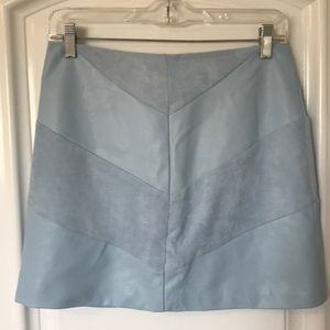Blue suede and leather baby blue mini skirt